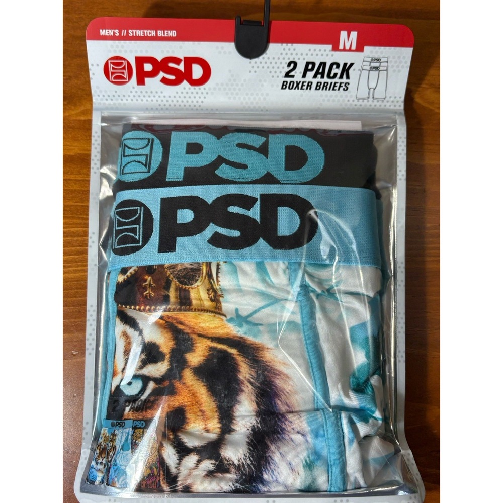 PSD Tiger Rosa Beast Mode 2 Pack Boxer Briefs Men's Medium Blue Animal Print NWT